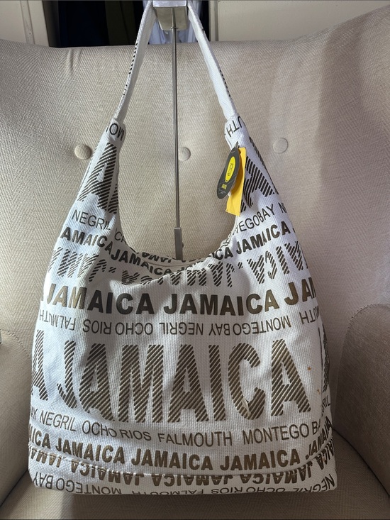 from Jamaica Handbags - Jamaica Print Canvas Tote Bag in White and Brown